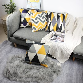 OYIMUA Set of 4 Decorative Cushion Covers Yellow and Grey 18x18 Linen Geometric Throw Pillow Covers 45 x 45cm Square Pillowcases for Outdoor Furniture Garden Living Room Sofa Farmhouse Decor