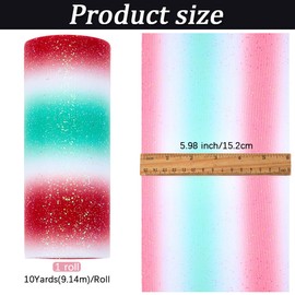 CABODYALS 9.14M 15cm Christmas Red Gradient Tulle Fabric Glitter Veil Rolls Soft Breathable Rainbow Gauze Sparkle Sheer Cloth for Sewing Making Costumes Festival Party Decor Diy Craft Supply