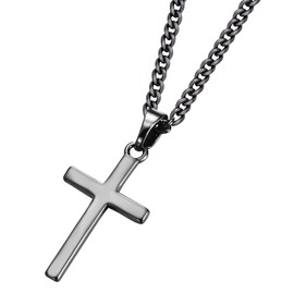DOKIA Cross Necklace Men - Cross Pendant Stainless Steel Cross Necklace for Women, Simple Men Necklace Black O Chain (45/55+ 5cm), Christmas Birthady Religious Gifts for Boy Girls