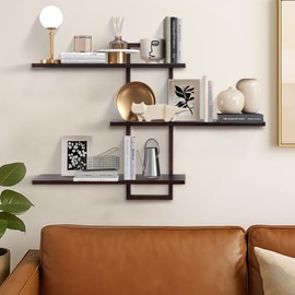 PHOENANCEE 3 Tier Wall Shelves,Decorative Floating Shelf for Wall,Plants Photo Shelf Storage Display Shelving Wood for Living Room Bedroom Kitchen Home Office Decor,Modern,Large,22 Inch(Walnut