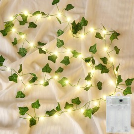 33Ft Vines with Lights Battery Operated, 100 LED Artificial Ivy Garland String Lights Fake Green Leaf Fairy Light for Bedroom,Room,Wall Garden, Party, Wedding Birthday Party Decor (Warm White)