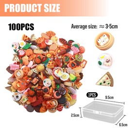 QFEHTHSK 100 Food Toys and 1 Storage Box, Mini Food, Kitchen Games, Food for Dollhouse, Resin Toy, DIY Decoration Accessories