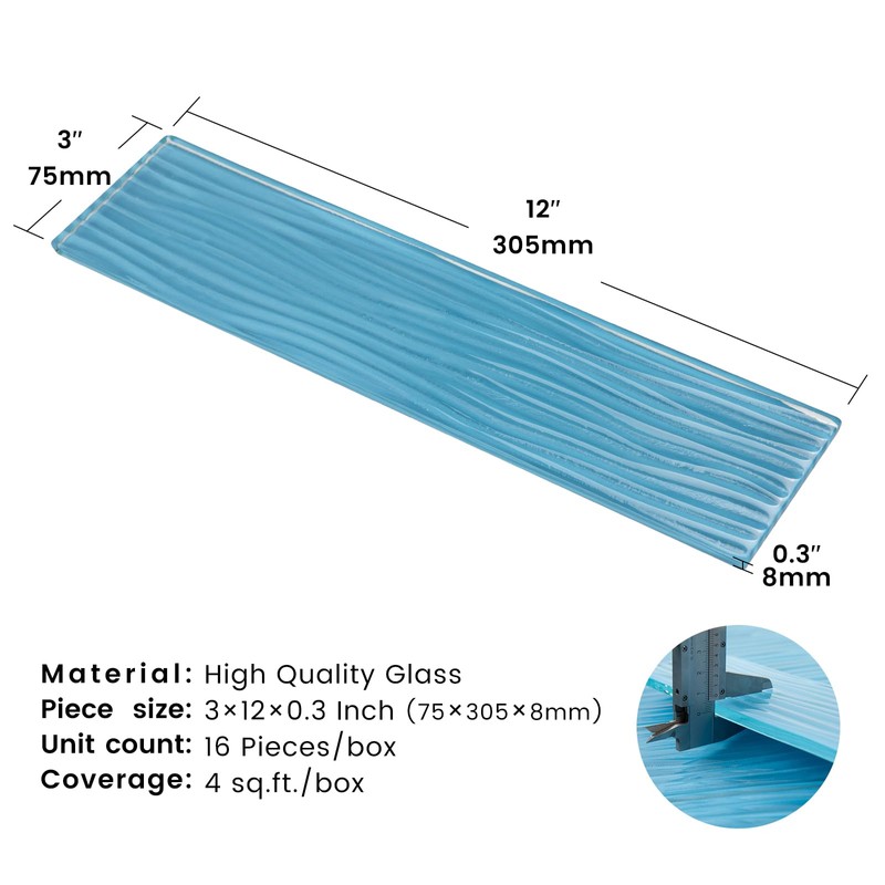 Adedeo Light Blue Glass Subway Tile 3 x 12 Inch