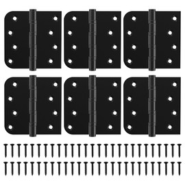 KOLET Ball Bearing Door Hinges, 4 x 4 Inches Black Door Hinges, Heavy Duty Stainless Steel Hinges, Square and 5/8'' Radius Corner, Smooth and Quiet, Non Removable Pin, Matte Black, 6 Pack