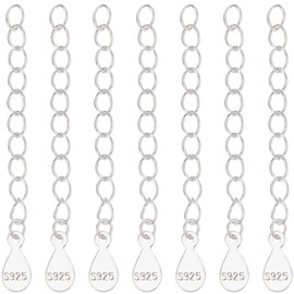 Beebeecraft 1 Box 10Pcs 925 Sterling Silver Chain Extender Necklace Bracelet Extension End Chains with Teardrop Chain Tabs S925 Stamp for Jewellery Making