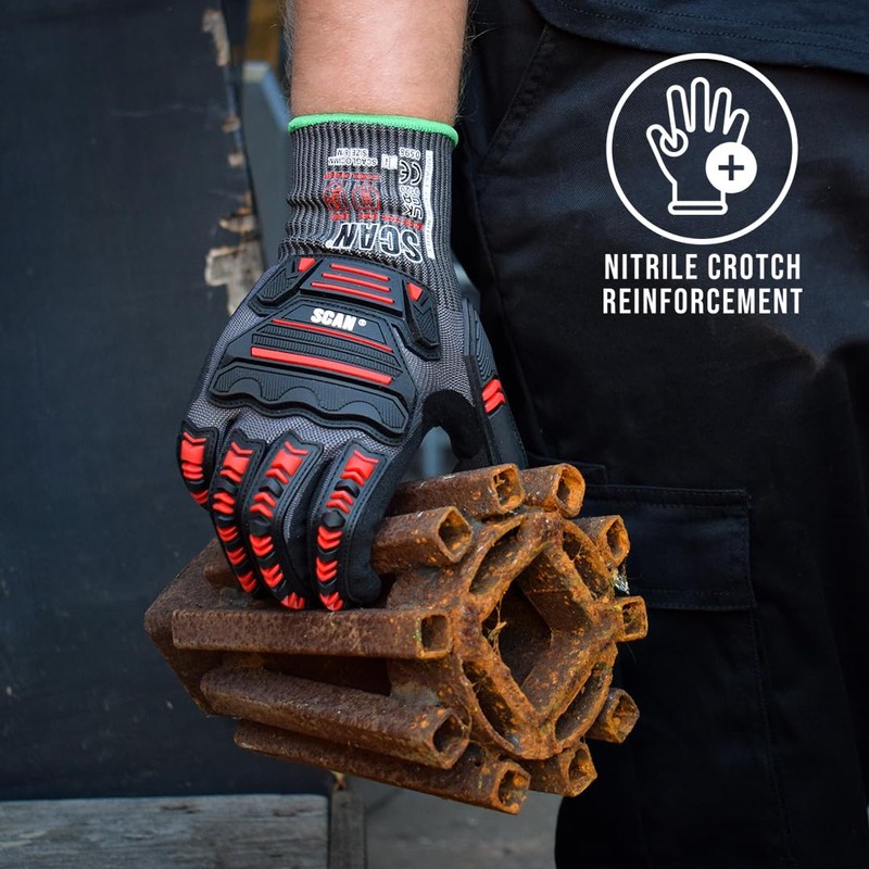 Scan Impact Cut Resistant Level D Gloves, Nitrile Palm, Enhanced
