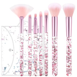HJZHII 7 PCS Makeup Brushes, Cute Crystal Sparkles Fan Blush Foundation Powder Lip Highlight Eye Shadow Eyebrow Concealers Brush Set Glitz Glam Make up Brush Set