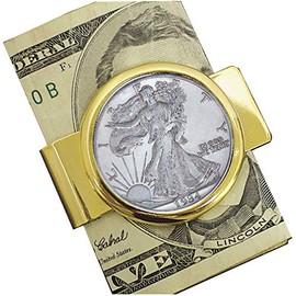 American Coin Treasures Coin Money Clip - Silver Walking Liberty Half Dollar | Brass Moneyclip Layered in Pure 24k Gold | Holds Currency, Credit Cards, Cash | U.S. Coin | Certificate of Authenticity