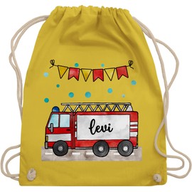 Geschenk mit Namen personalisiert by Shirtracer - Gym Bag Backpack - Fire Brigade - Fire Engine - Gift, 16 Yellow