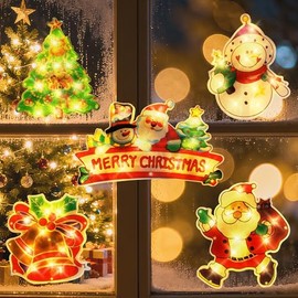 5PCS Window Christmas Decoration Lights, Battery Operated with Suction Cup Hook Hanging