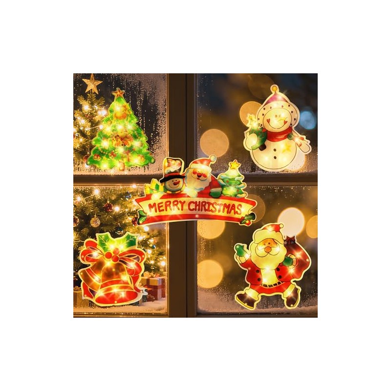 5PCS Window Christmas Decoration Lights, Battery Operated with Suction Cup