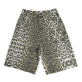 QJK Baggy Y2k Leopard Print Jean Shorts Oversized Jorts Vintage Straight Leg Jean Shorts (Leopard,S,Small)