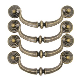 4 PCs Vintage Retro Antique Brass Bail Pull Handle for Wooden Drawer Dresser Cabinet Cupboard, Medium Size, Length 3.9-in (10 cm) and Height 1.8-in (4.5 cm)