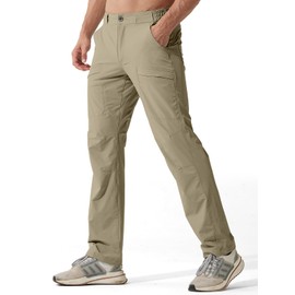 FREE SOLDIER Men's Outdoor Cargo Hiking Pants with Belt Lightweight Waterproof Quick Dry Tactical Pants Nylon Spandex (Khaki 40W/30L)