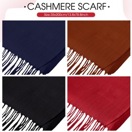 Shyyween 4 Pcs Soft Shawl Womens Scarf Winter Silky Wrap Soft Winter Neck Scarf Warm Travel with Tassel Edge for Men(Black, Wine Red, Dark Camel, Dark Blue)