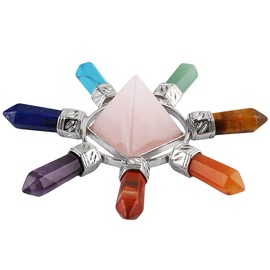 Nupuyai Energy Generator Pyramid 7 Chakra Points with Rose Quartz Crystal Energy Generator Healing Stone for Reiki Meditation