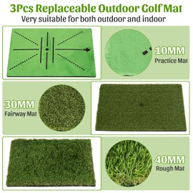 Golf Practice Mat, Flantor Golf Hitting Mat - Training & Practice Mat with 3 Replaceable Turf, Instant Swing Path Feedback, Non-Slip Base, Portable Indoor Outdoor Golf Mat for Men Women