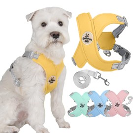 Zunea No Pull Dog Harness and Lead Set for Small Medium Dogs Adjustable Reflective Puppy Vest Harness Soft Breathable Mesh Padded Lightweight Vest for Chihuahua Bulldog Yellow S