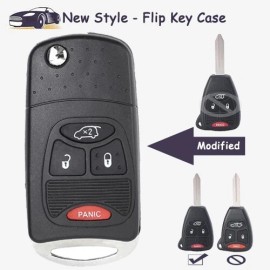 KEYECU Modified Flip Remote Key Case Shell Fob 4 Button for Jeep for Chrysler for Dodge