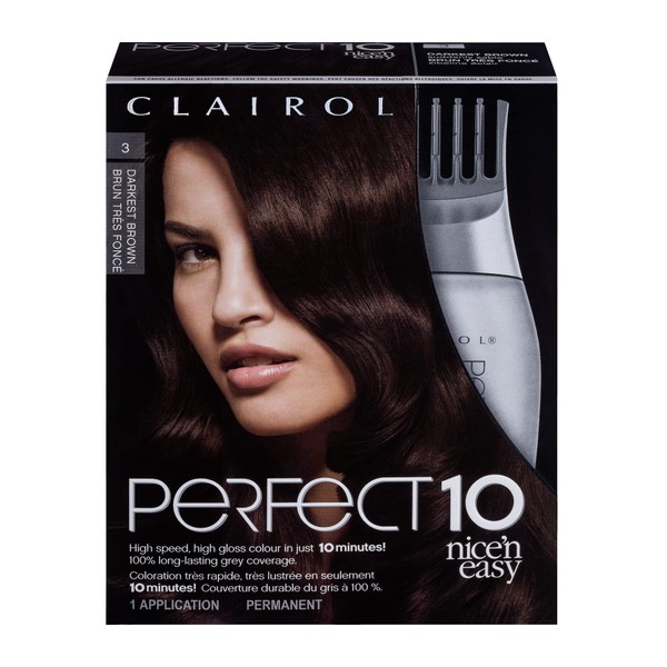 Clairol Nice‘n Easy Perfect 10 Permanent Hair Dye, 3 Darkest Brown Hair Color, 1 Count