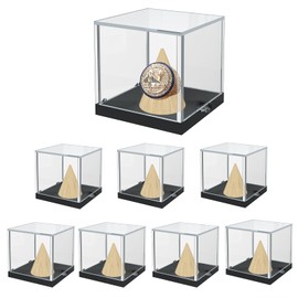 8 PCS Championship Ring Display Case with Wood Stand Holder, Acrylic Mini Cubes Sports Ring Organizer for Storage Baseball Ring Softball Ring Championship Ring Collectibles, 2.17''