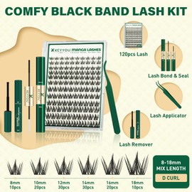 KEYYOU Manga Lash Clusters Kit 8-18mm Eyelash Clusters Kit DIY Lash Extension Kit Natural Fairy Cluster Lashes with Lash Bond Seal Remover Applicator Soft Thin Band(MG03)