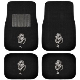 A Set of 4 Universal Fit Front and Rear Logo Plush Carpet Floor Mats - Sliver Dragon