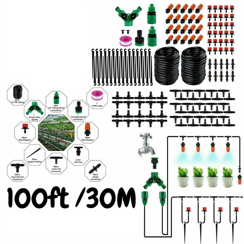 100ft 30M Auto Drip Irrigation System Kit Timer Micro Sprinkler