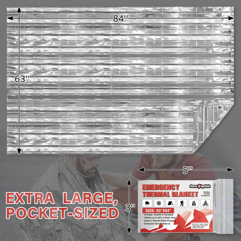 SecuCaptain Survival Emergency Thermal Blankets: 75 Pack Extra Large 84”