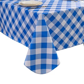 Subakvo Vinyl Tablecloth with Flannel Backing - Waterproof, Fade-Resistant, Lock-Edge, Floral & Herringbone Patterns for Dining, Parties & Outdoor Use (Plaid,Deep Blue and White, 60" x 120")