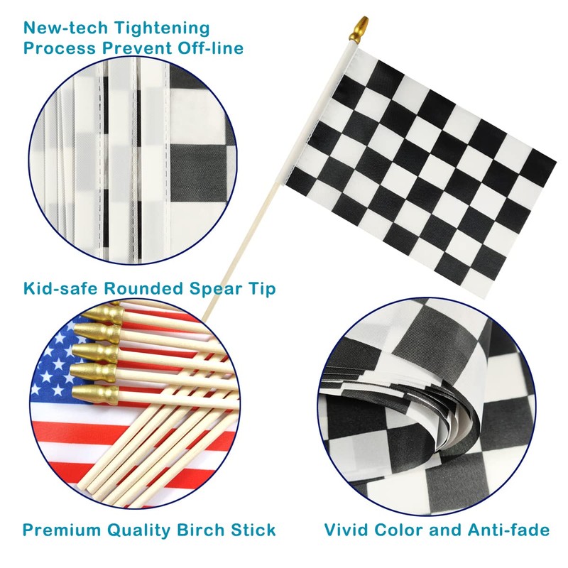 Newperlite Checkered Black and White Racing Stick Flag Small Mini