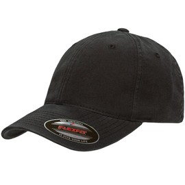 (L/XL FITTED (18cm - 19cm ), Black) - Yupoong Flexfit Garment Washed Unconstructed Twill Lightly Structured Cap