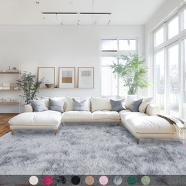 Mugorn Area Rugs 9x12 Living Room, Large Fluffy Rugs for Bedroom, Soft Carpet Shag Kids Room Rug, Non-Slip Fuzzy Rugs Indoor (Grey Tie-Dyed, 9ft x 12ft)