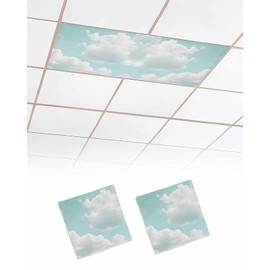 Magnetic Light Cover for Classroom Drop Ceiling,2 Pack 4x2 Ft Sky Light Blue Clouds Gradient Vintage Fluorescent Light Covers for Office Home Ceiling Light Lampshade