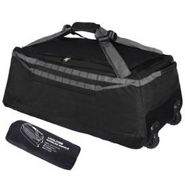 Domaker Foldable Rolling Duffle Bag with wheels for Camping Travel, 1680D Oxford Waterproof Extra Large Wheeled Duffel Bag for Men and Women, 140L, Black
