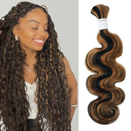 Goulus #P1B/30 Body Wave Bulk Human Hair For Braiding No Weft Boho Braids Human Hair Brading Hair Extensions 100g One Bundle Wet and Wavy Human Braiding Hair For Boho Braids(24inch, P1B/30 Body)