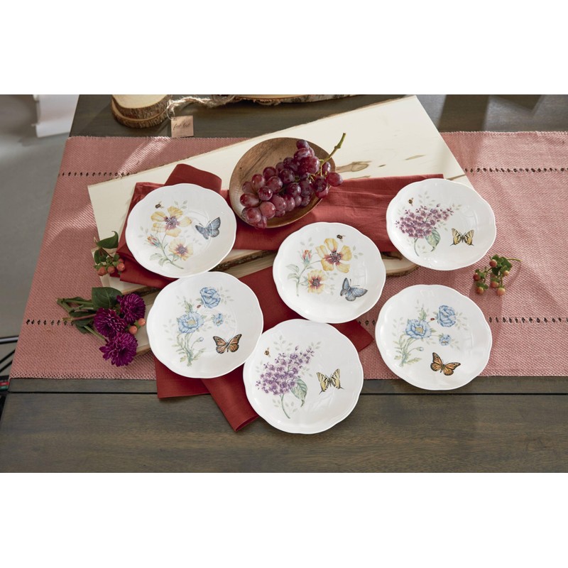 Lenox 817046 Butterfly Meadow 6-Piece Tidbit Plate Set, White, 3.05