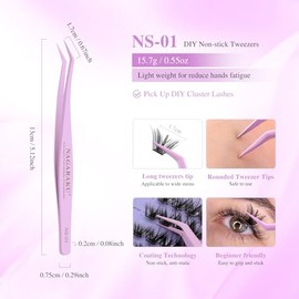 NAGARAKU NS-01 Pinzas Nano Antiadherentes para Pestañas Cluster DIY Rosa | Recubrimiento Nano Antipegamento, Punta Precisa Segura, ErgonóMico Ligero, 