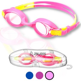 JIMJOOS Swimming Goggles For Kids - Anti Fog, Waterproof, UV Resist Swim Goggles - Quick Adjustable Strap and No Leaking Kids Goggles For All Ages With Protective Case (ROSE PINK)