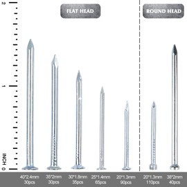 STUHAR 400pcs Hardware Nails Assortment Kit, Picture Hanging Nails, Galvanized Nails, Small Nails for Hanging Pictures, 7 Size Assortment for Finish Nails, Wood Nails, Wall Nails