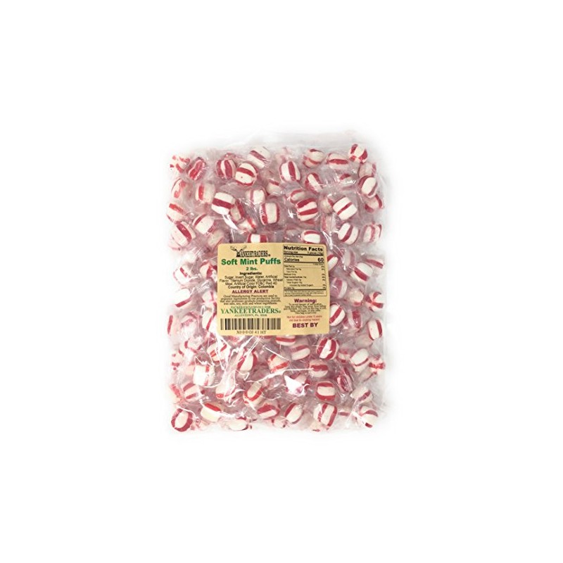 YANKEETRADERS Peppermint Mint Puffs Candy, Indivdually Wrapped - 2 Lbs