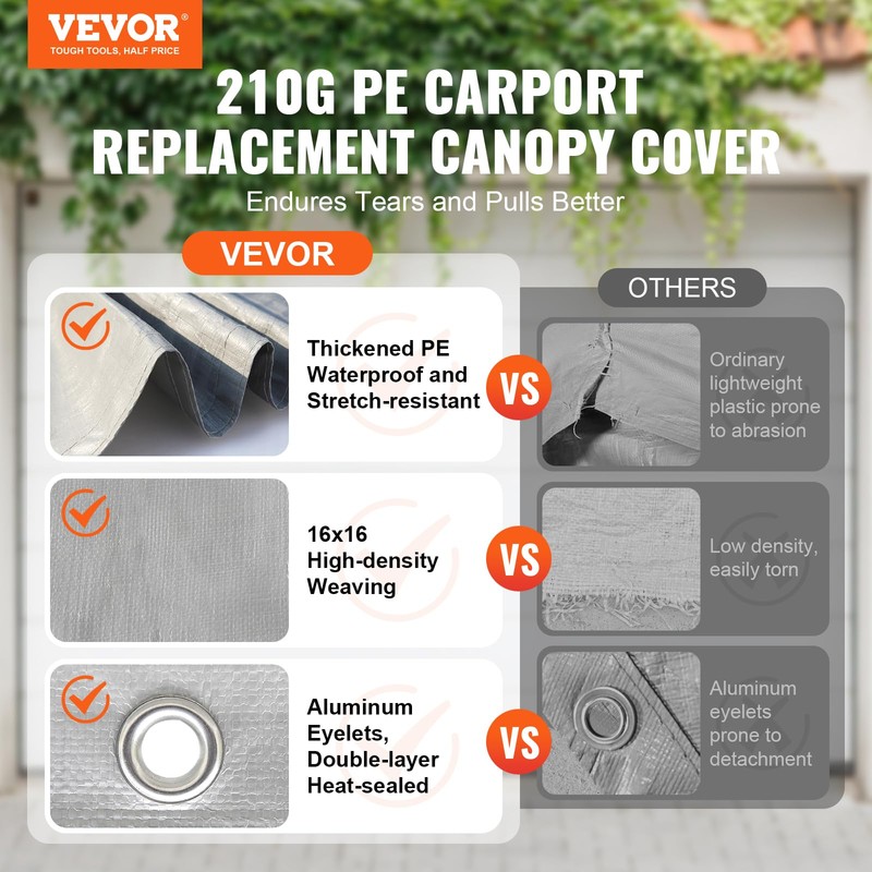 VEVOR Carport Replacement Canopy Cover 13 x 20 ft, Garage
