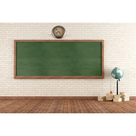 BELECO 9x6ft Fabric School Backdrop Empty Vintage Classroom Green Blackboard Against Brick Wall Photography Backdrop for Online Teaching Children Educational Teacher Kids Photo Background Props