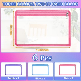 Mototo Bolsas transparentes con cierre, bolsa de maquillaje de PVC (azul, morado, rosa, 6 unidades)