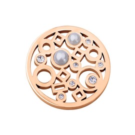 Quiges Interchangeable Coin 33 mm Stainless Steel Circle and Square Pattern with Pearl and Zirconia for Coin Pendant in Various Colours, Crystal, Cubic Zirconia