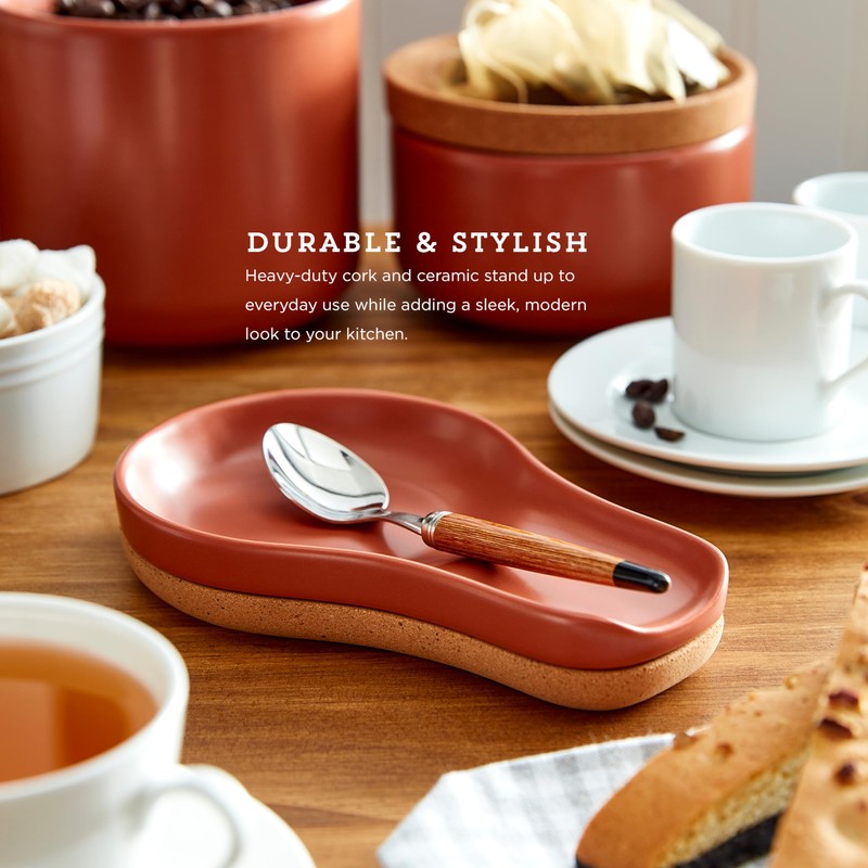 Kamenstein Ceramic and Cork Spoon Rest for Kitchen Counter and