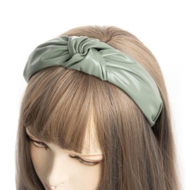 axy HR27AL Leather Look Hair Band Women's Hair Band Vintage Hairband Headband Classic and Fashionable Leather HR27AL (Grey Green)