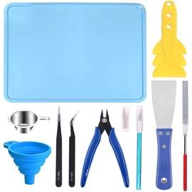 Resin 3D Printer Tool Kit Clean Accessories with Plier, File, Tweezer, Trimmer Pen, Resin Filter, Scraper, Plastic Remove Tool, Silicone Mat for SLA DLP LCD 3D Printer Accessories