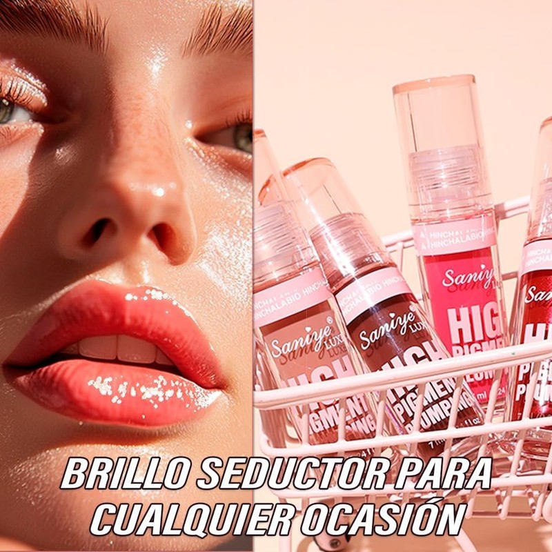 Saniye Brillo Labial de Alto Pigmento con Efecto Voluminizador LS021,