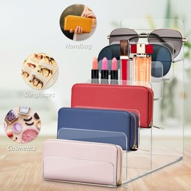 MUCKLILY Acrylic Display Stand Clear Riser Display Shelf 6 Tier Perfume Handbag Organizer for Wallet Purse Glasses Display